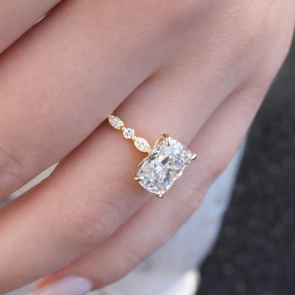 4ct Elongated Cushion Cut Moissanite Engagement Ring Solitaire Long Cushion Cut Moissanite Ring 14k White Gold Moissanite Ring For Her