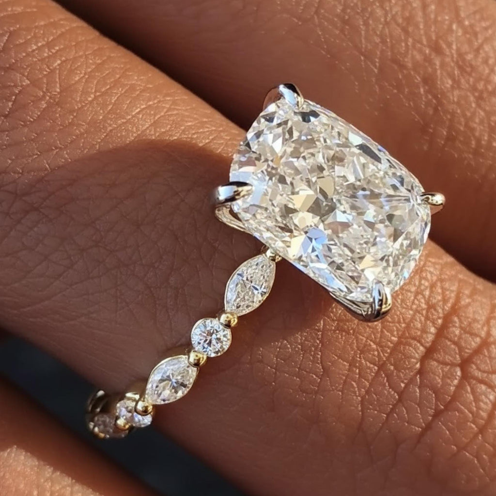 4ct Elongated Cushion Cut Moissanite Engagement Ring Solitaire Long Cushion Cut Moissanite Ring 14k White Gold Moissanite Ring For Her
