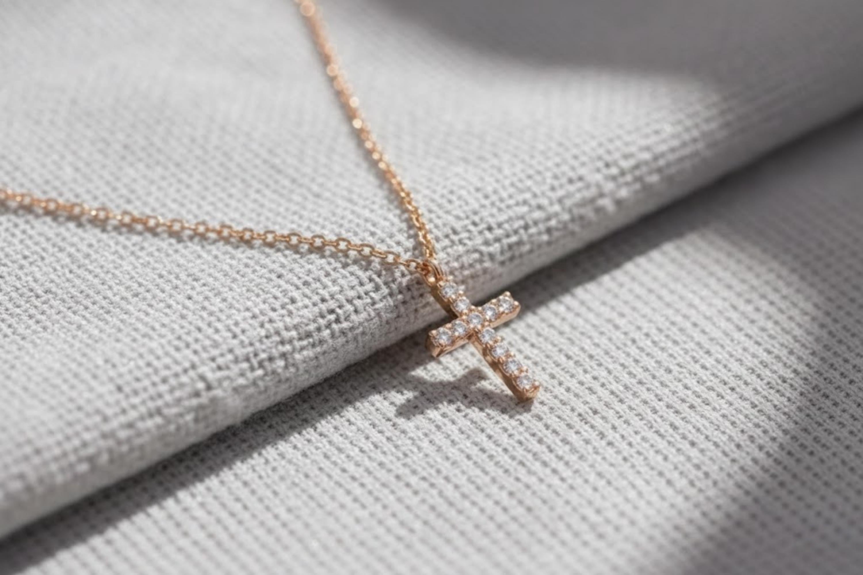 14k Gold Moissanite Cross Pendant Necklace, Religious Jewelry