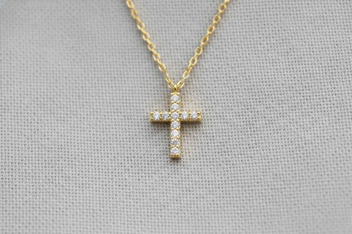 14k Gold Moissanite Cross Pendant Necklace, Religious Jewelry