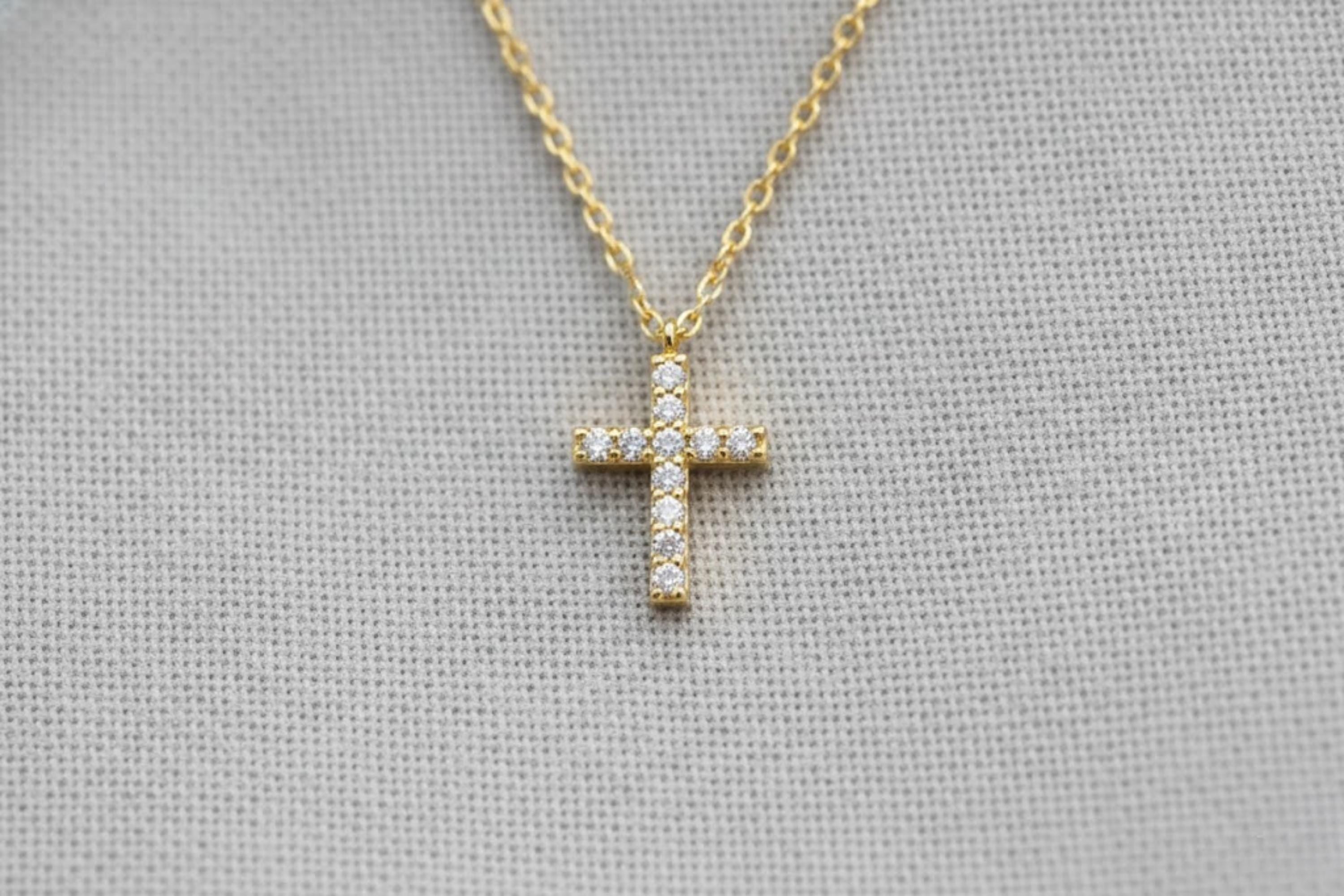 14k Gold Moissanite Cross Pendant Necklace, Religious Jewelry