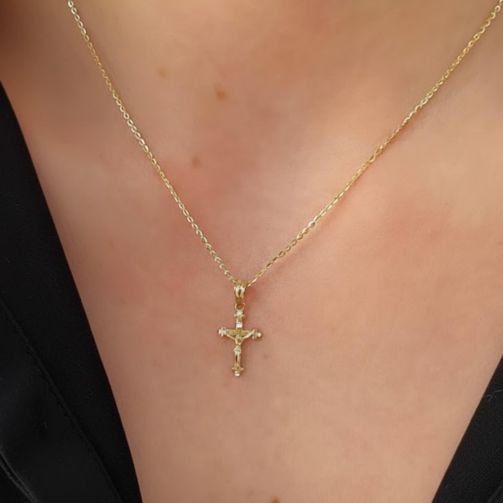 14k Gold Small Cross Pendant Necklace, Religious Jewelry