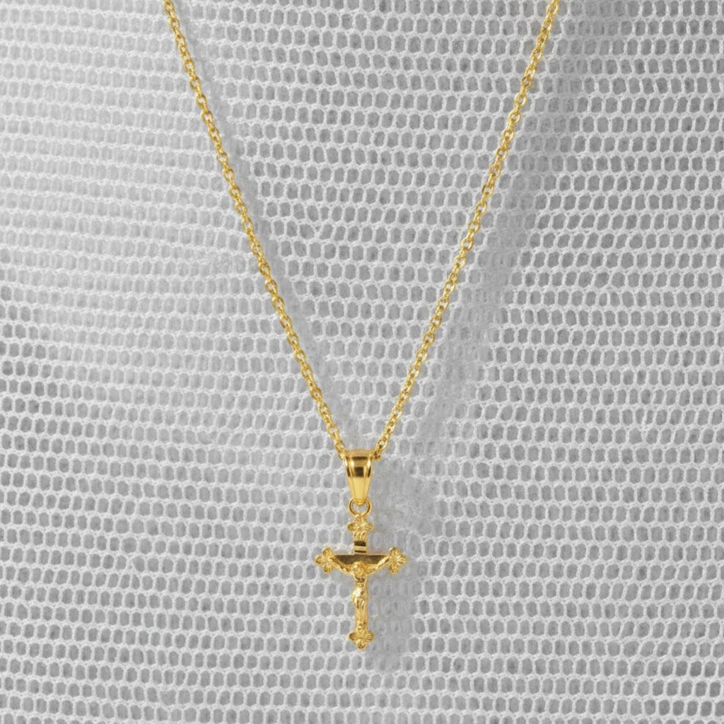 14k Gold Small Cross Pendant Necklace, Religious Jewelry