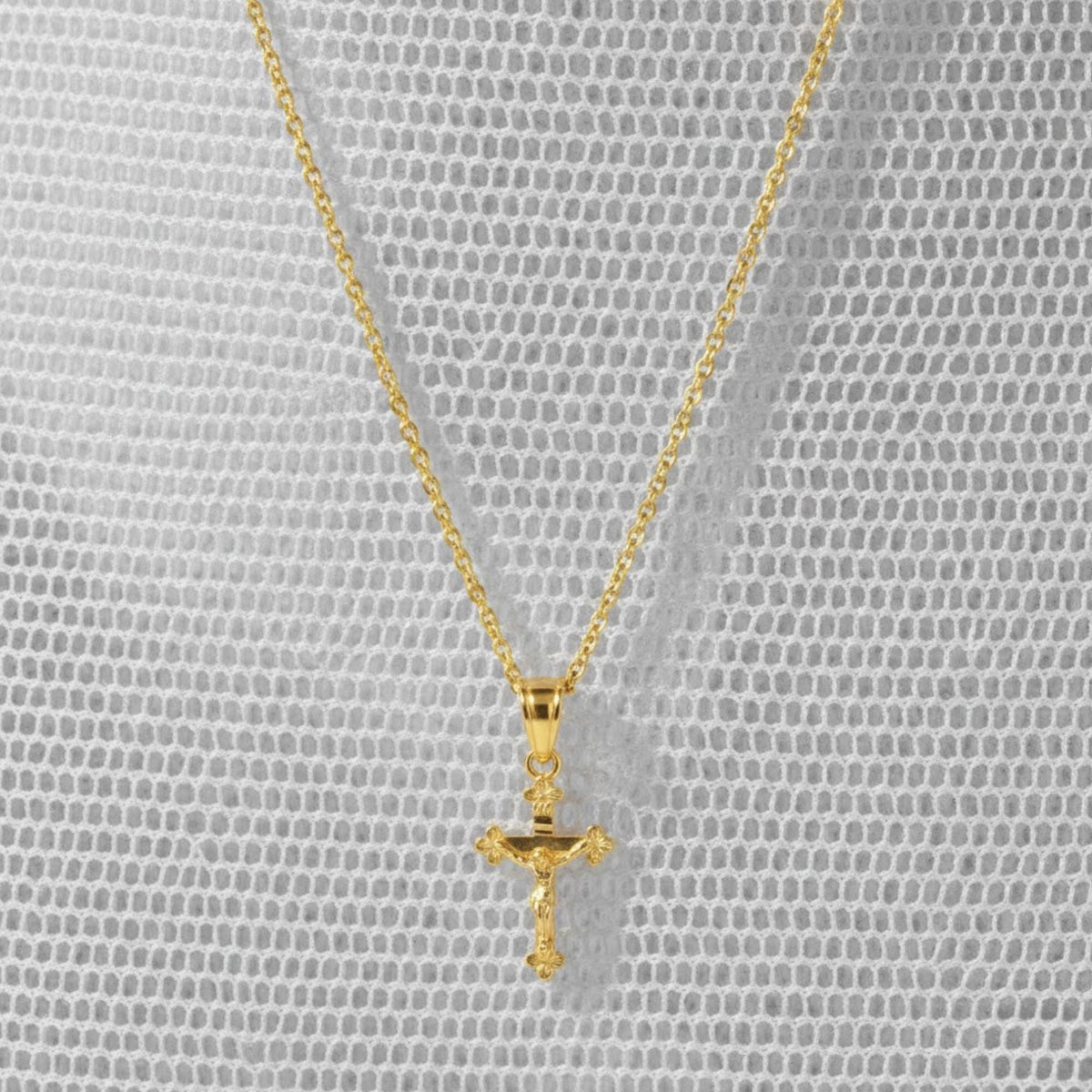 14k Gold Small Cross Pendant Necklace, Religious Jewelry