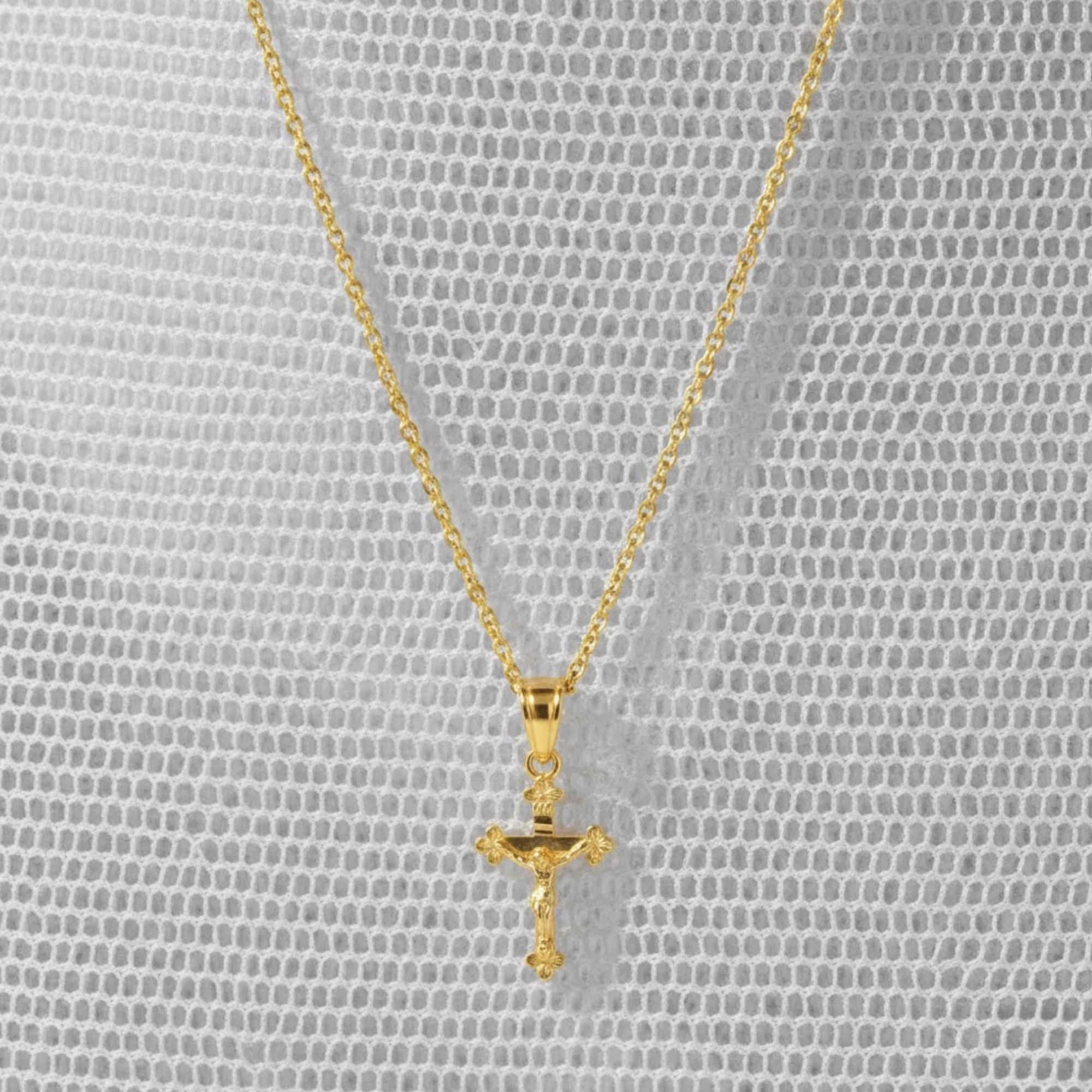 14k Gold Small Cross Pendant Necklace, Religious Jewelry