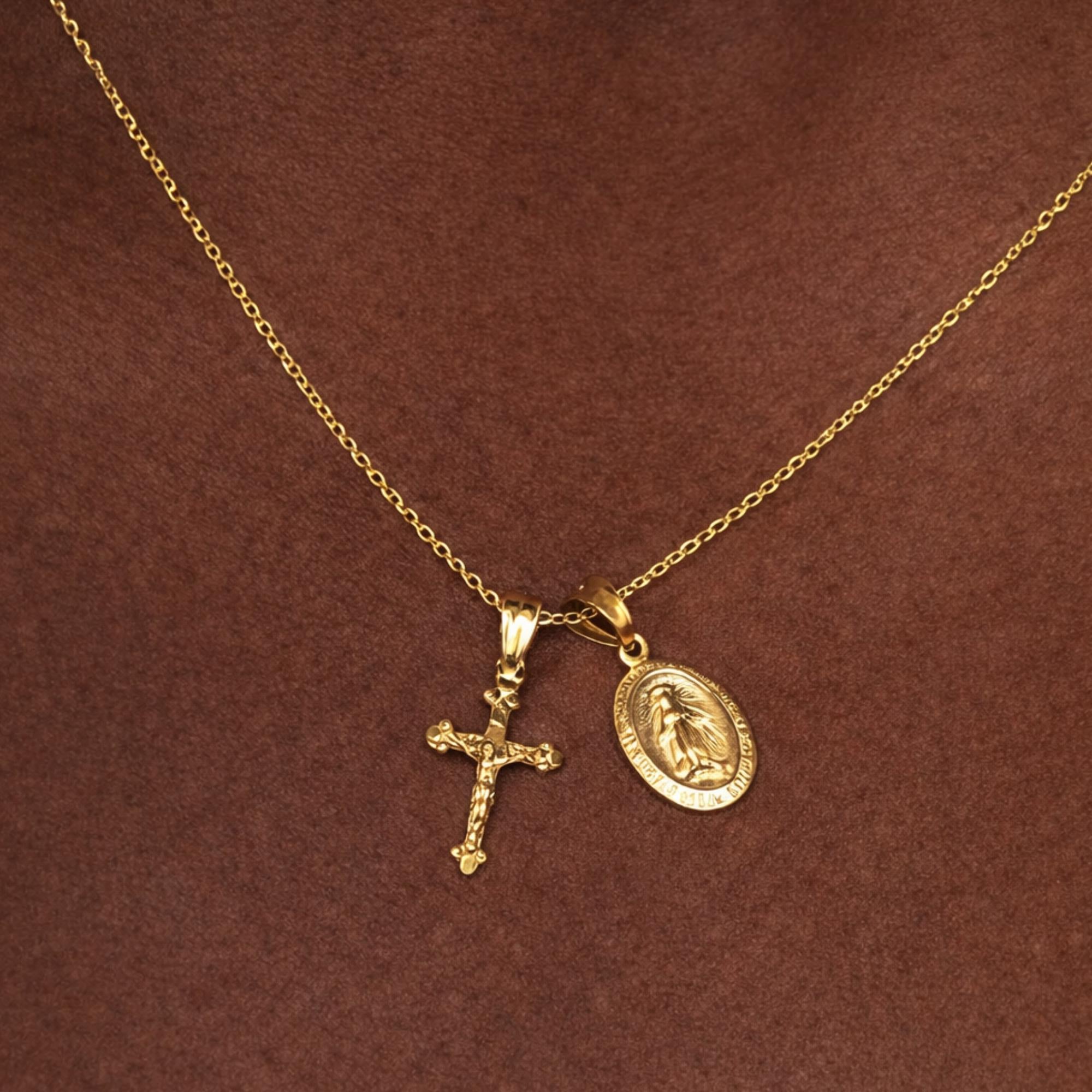 14k Gold Small Cross Pendant Necklace, Religious Jewelry