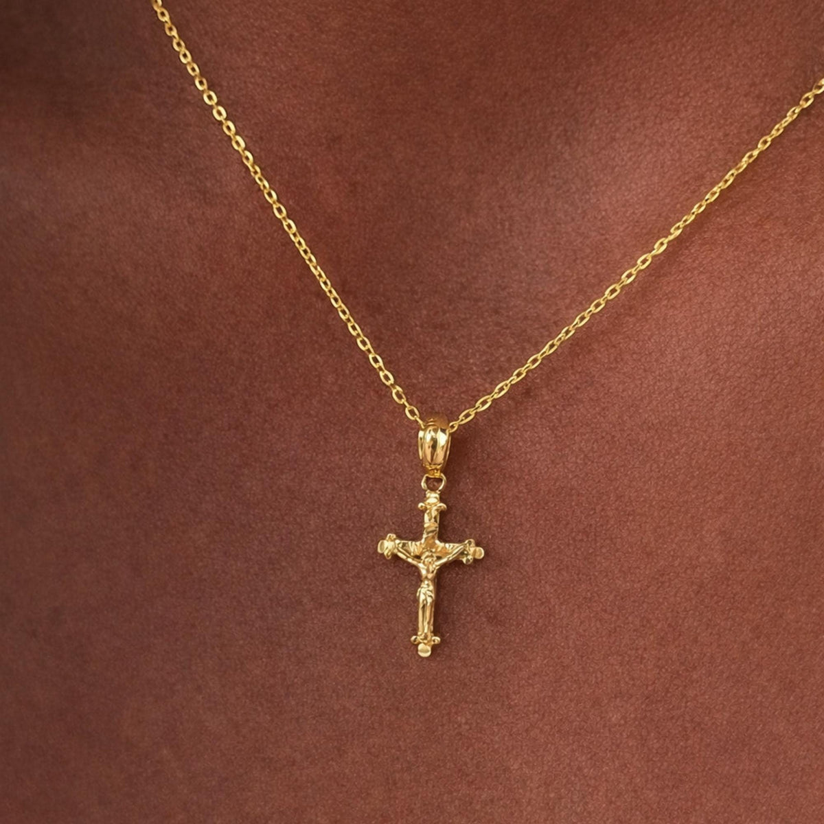 14k Gold Small Cross Pendant Necklace, Religious Jewelry