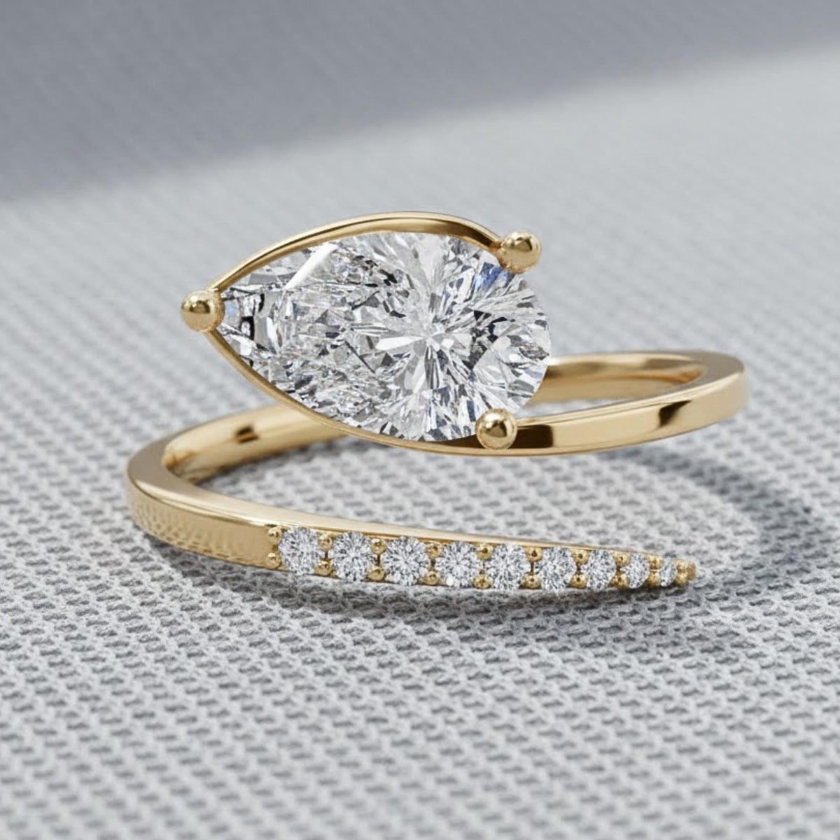 14K Gold 1.00 ctw Pear Cut Moissanite Ring, curved wedding band, Floating Ring, Minimal Stackable Ring, Gift for Her