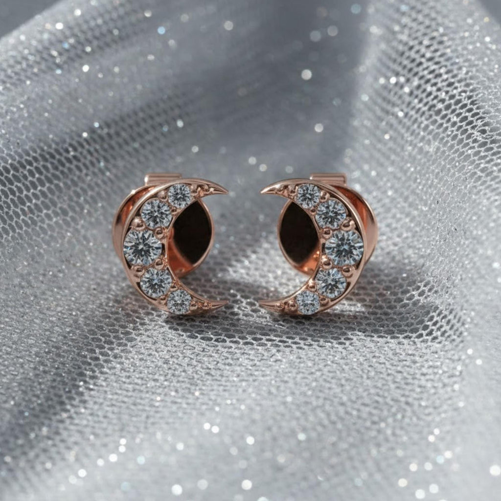14k Diamond Mini Moon Studs, Small Crescent Earrings, Full Pair or Single Stud, Mix & Match Studs, 14K White, Yellow, Rose Gold, Luna