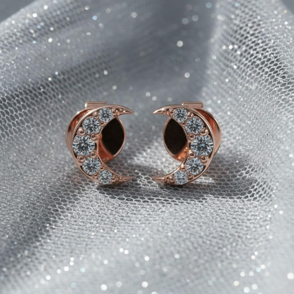 14k Diamond Mini Moon Studs, Small Crescent Earrings, Full Pair or Single Stud, Mix & Match Studs, 14K White, Yellow, Rose Gold, Luna