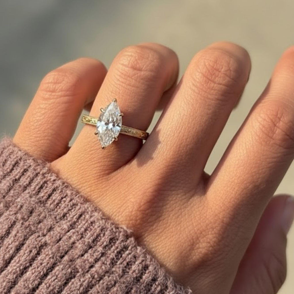 Marquise Moissanite Engagement Ring,Pave Set Band Marquise Ring,14k Gold 2.50 CT Marquise& Round Accent Ring,6 Prong Marquise Solitaire Ring