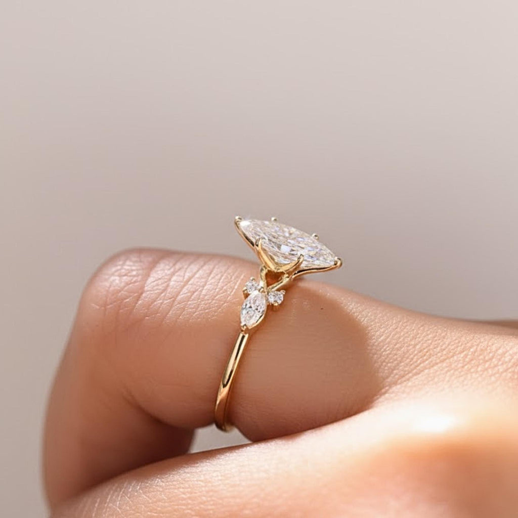 2 carat D VVS Moissanite Unique Marquise Cut Moissanite Engagement Ring, Promise Ring, 10K, 14k, Gold Ring, Marquise Wedding Ring