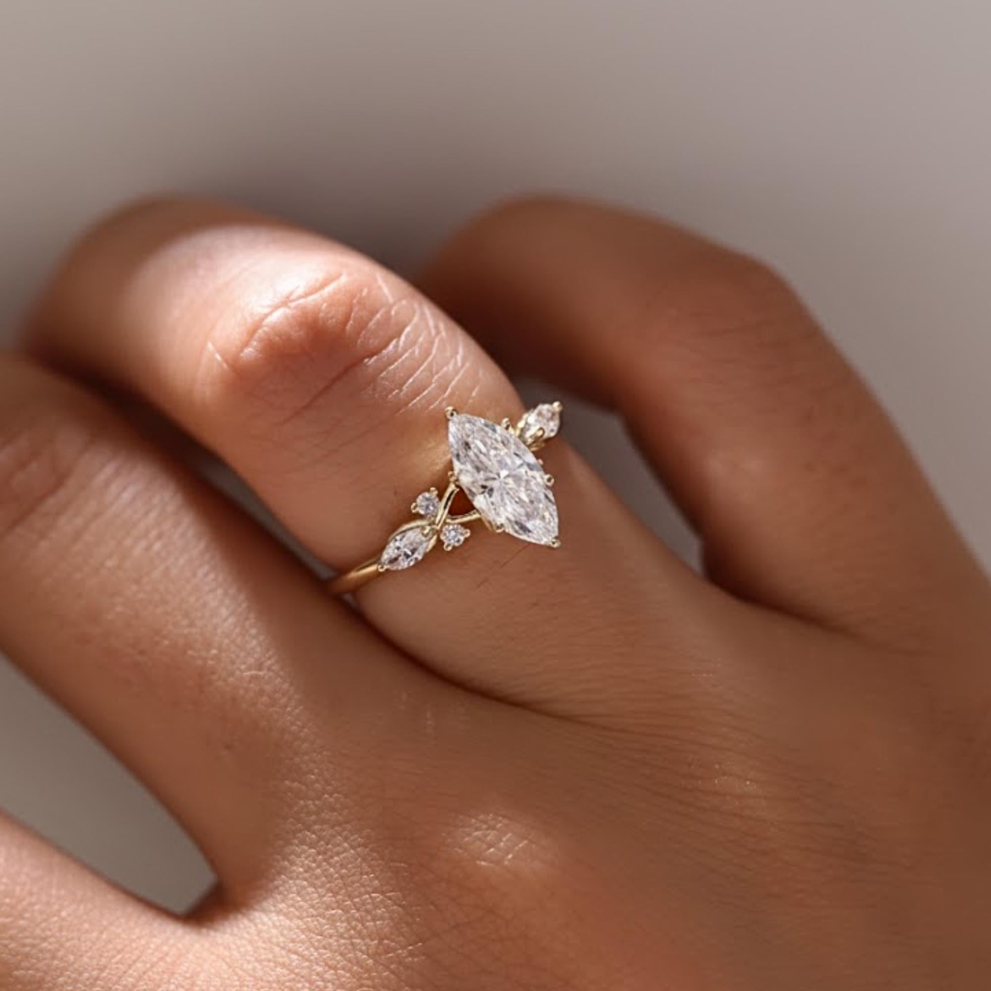 2 carat D VVS Moissanite Unique Marquise Cut Moissanite Engagement Ring, Promise Ring, 10K, 14k, Gold Ring, Marquise Wedding Ring