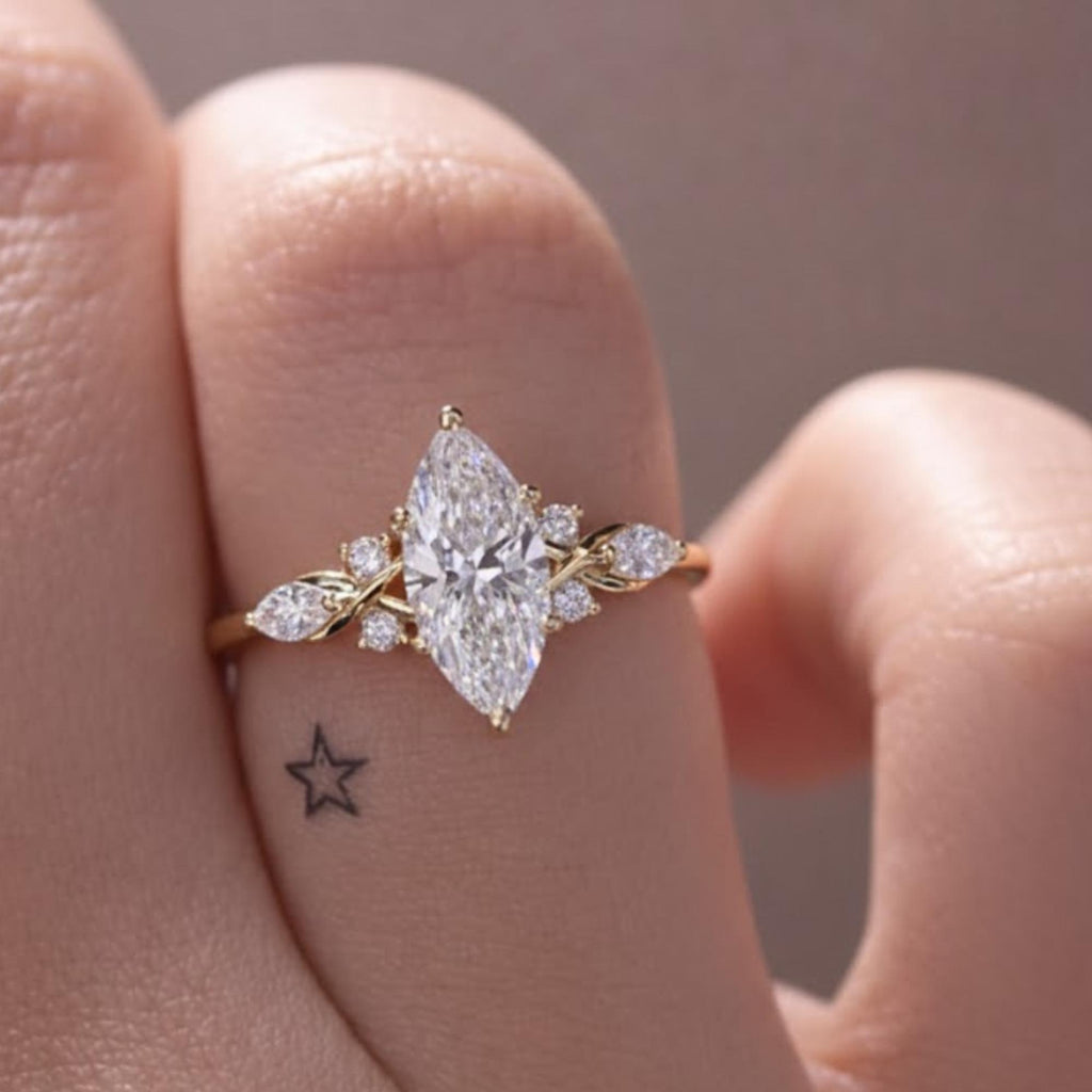2 carat D VVS Moissanite Unique Marquise Cut Moissanite Engagement Ring, Promise Ring, 10K, 14k, Gold Ring, Marquise Wedding Ring