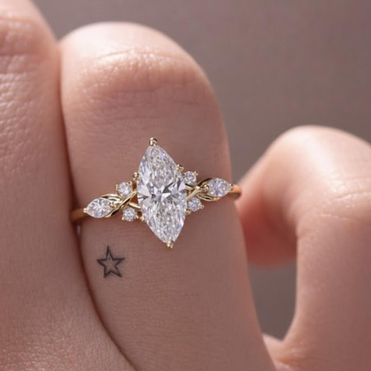 2 carat D VVS Moissanite Unique Marquise Cut Moissanite Engagement Ring, Promise Ring, 10K, 14k, Gold Ring, Marquise Wedding Ring
