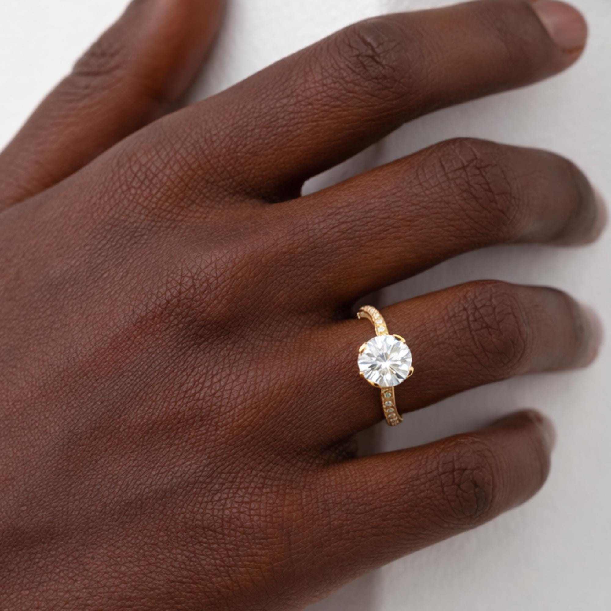 2 Carat Round Cut Moissanite Engagement Ring, Hidden Halo Ring, Yellow Gold Pave Band Ring, Solitaire Promise Ring for Women, Bridal Ring