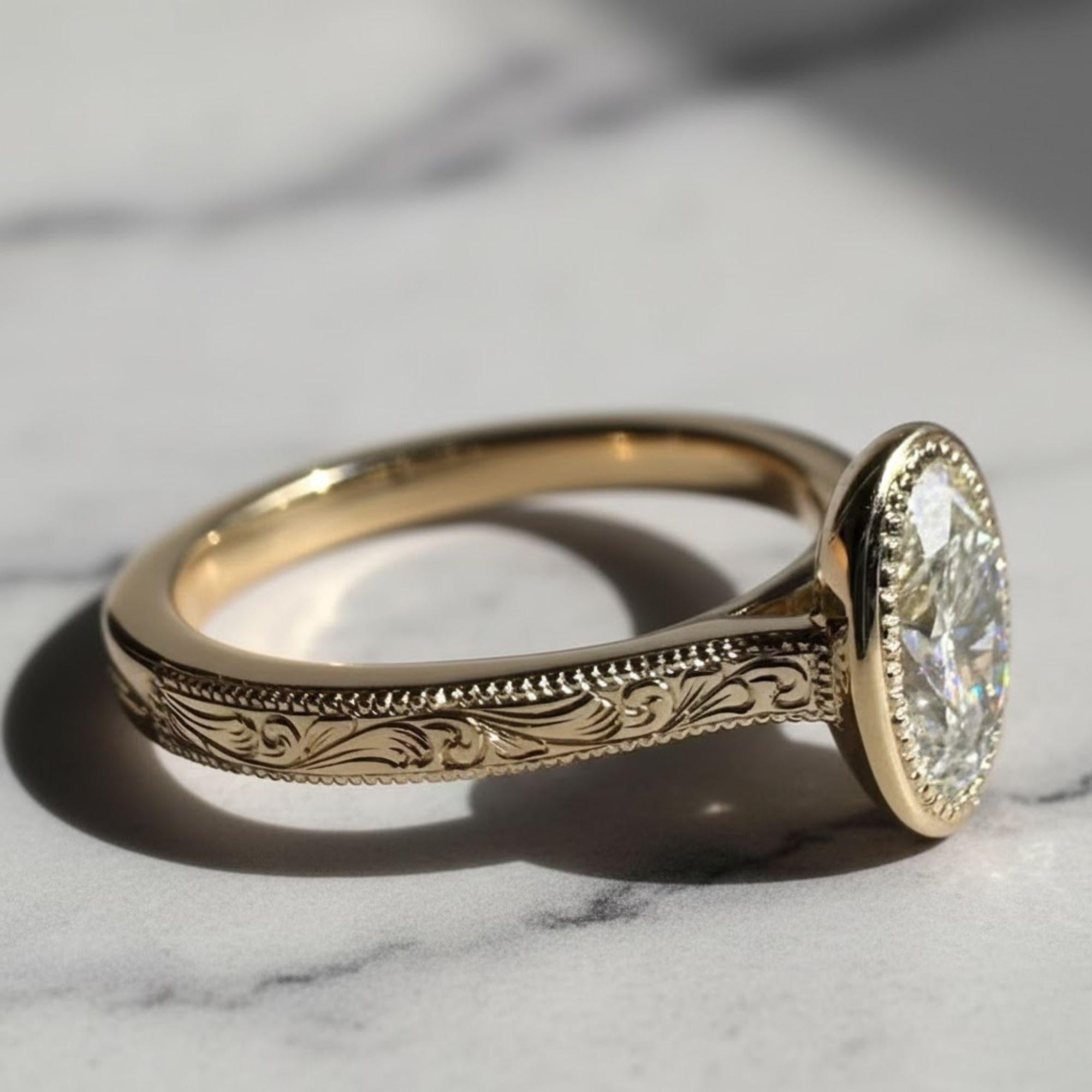 Bezel Set 2CT Oval Cut Moissanite Engagement Ring, Vintage Art Deco Silver Wedding Ring, Oval Moissanite Solitaire Ring, Milgrain Set Ring