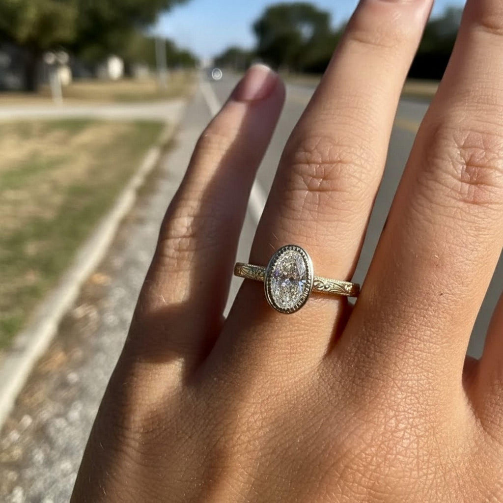 Bezel Set 2CT Oval Cut Moissanite Engagement Ring, Vintage Art Deco Silver Wedding Ring, Oval Moissanite Solitaire Ring, Milgrain Set Ring