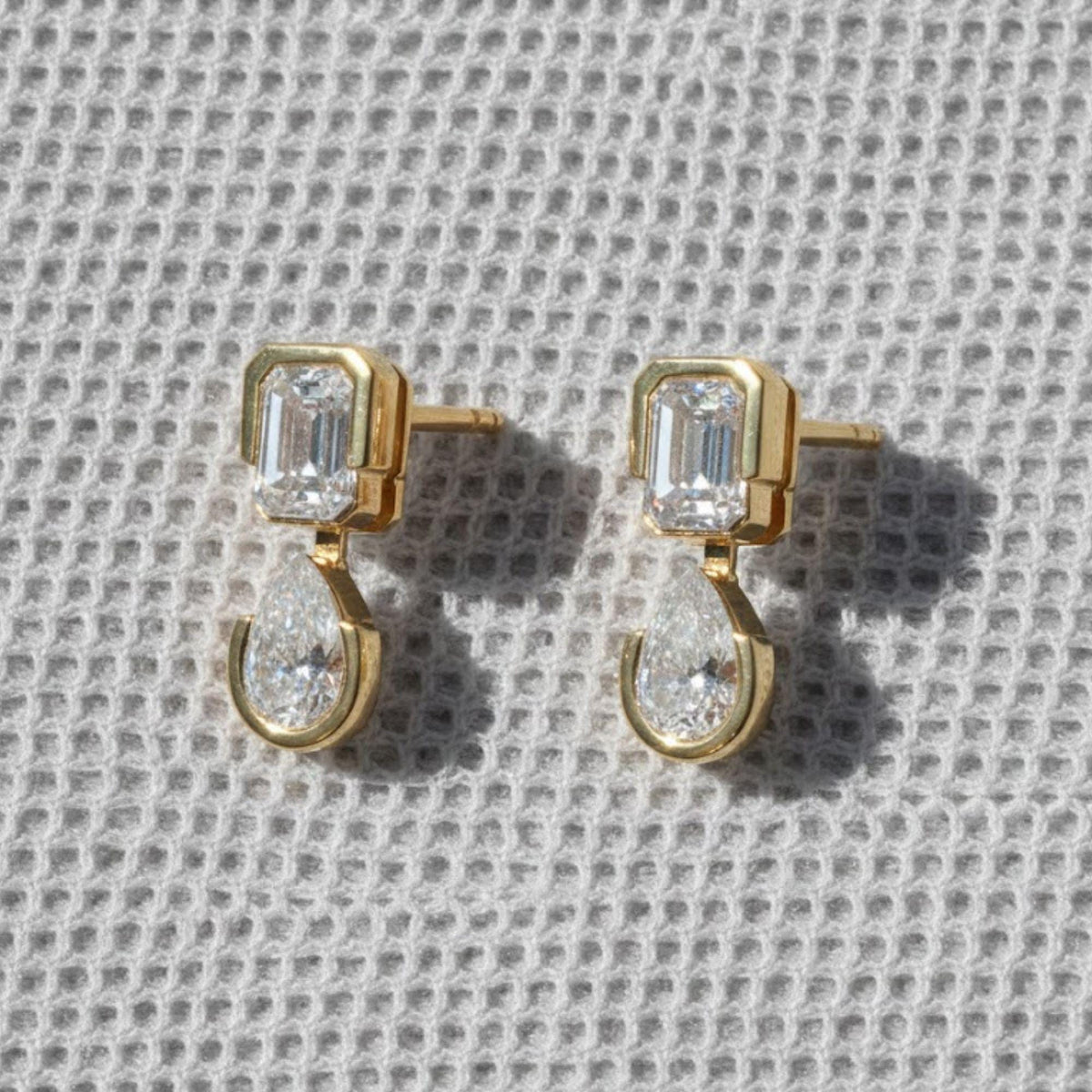 Emerald and pear Cut Moissanite Wedding Earrings in 14K Yellow Gold, Elegant Drop Earrings for Women, Perfect Anniversary Gift for Her