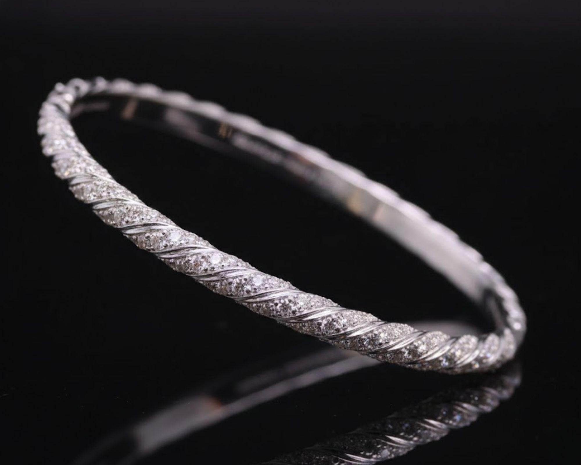 Moissanite Twisted Bangle Bracelet, 925 Silver Pavé Bracelet, Dainty Minimal Bracelet, Everyday Luxury Jewelry, Stackable Gift