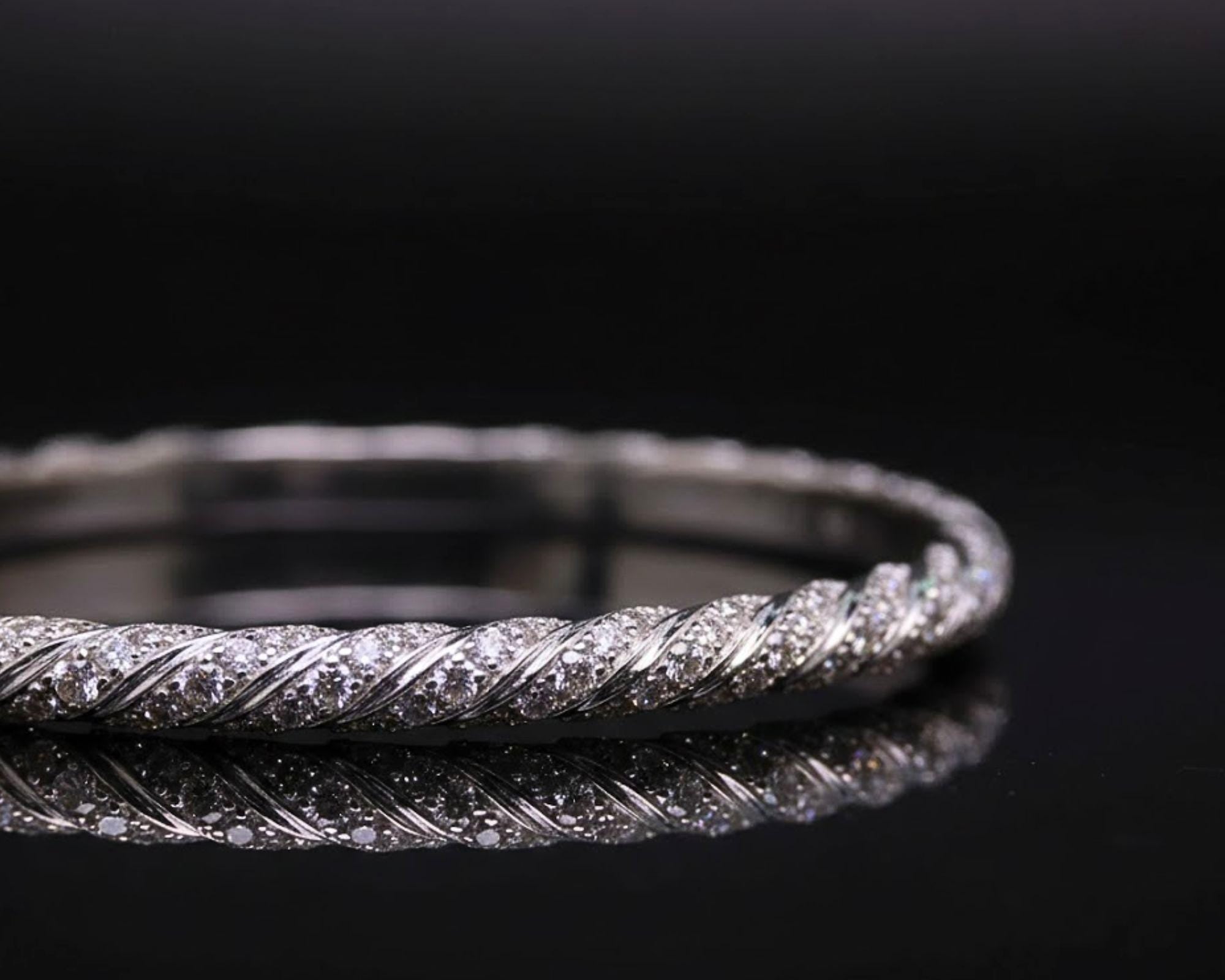 Moissanite Twisted Bangle Bracelet, 925 Silver Pavé Bracelet, Dainty Minimal Bracelet, Everyday Luxury Jewelry, Stackable Gift