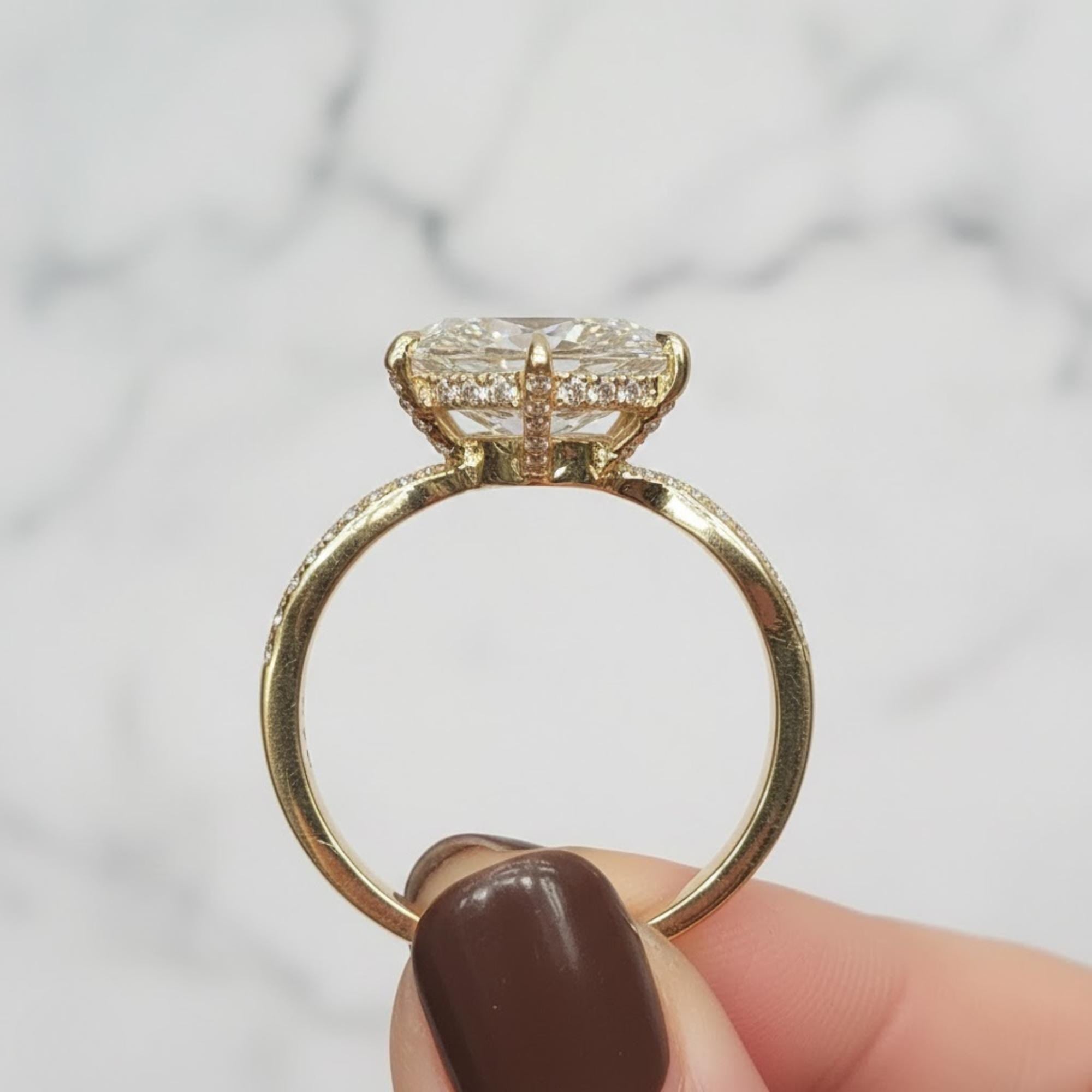 Twisted Pear Cut Moissanite Engagement Ring / 2.50 CT Ring with Pave Set Side Stones / 14K Gold Infinity Ring for Women