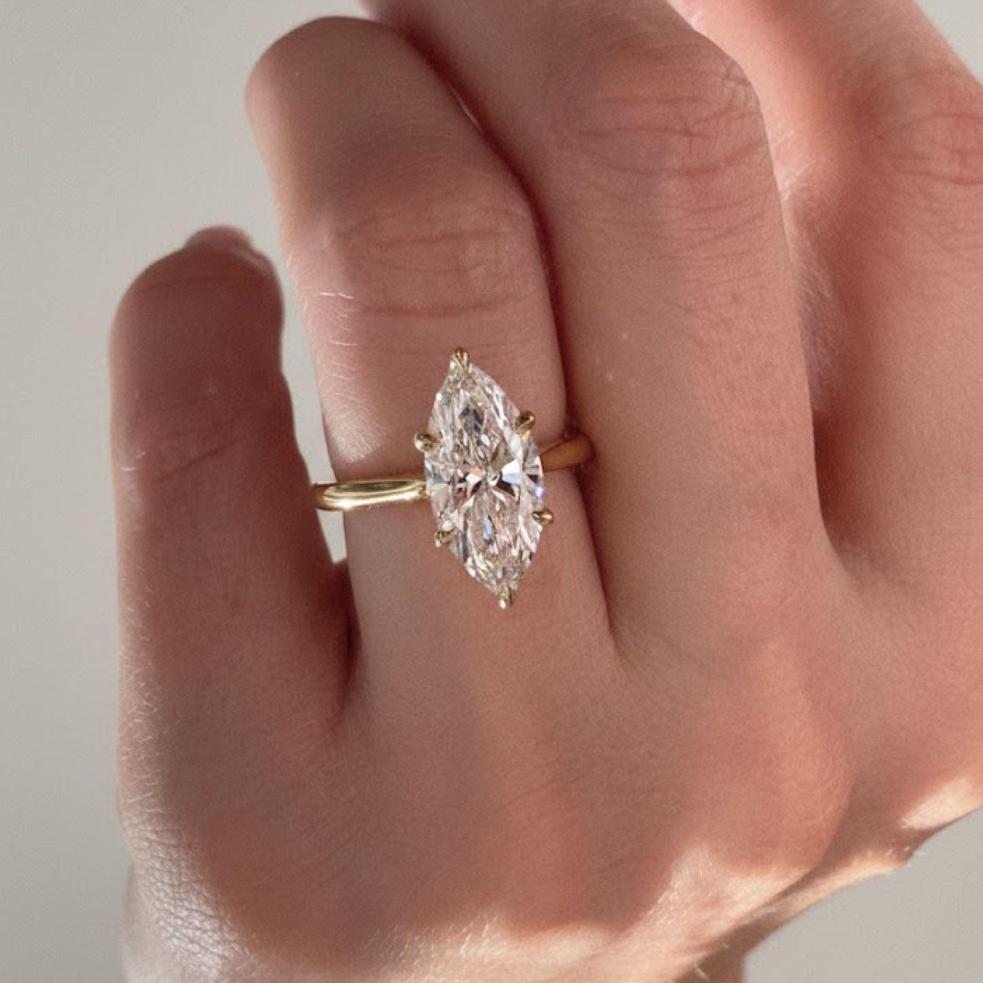 3.00 ct Marquise Cut Moissanite Engagement Ring | 14K Gold Solitaire Promise Ring | Delicate Proposal Anniversary Bridal Jewelry