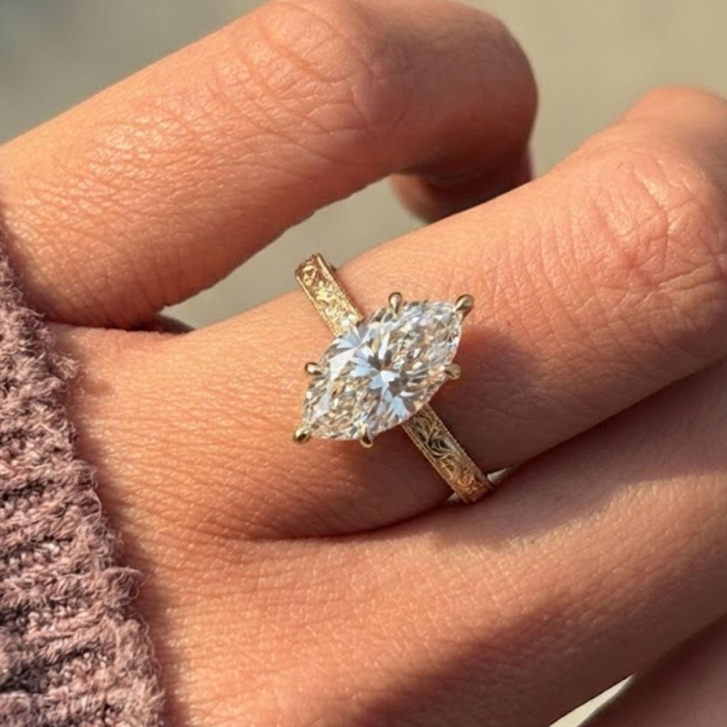 Marquise Moissanite Engagement Ring,Pave Set Band Marquise Ring,14k Gold 2.50 CT Marquise& Round Accent Ring,6 Prong Marquise Solitaire Ring