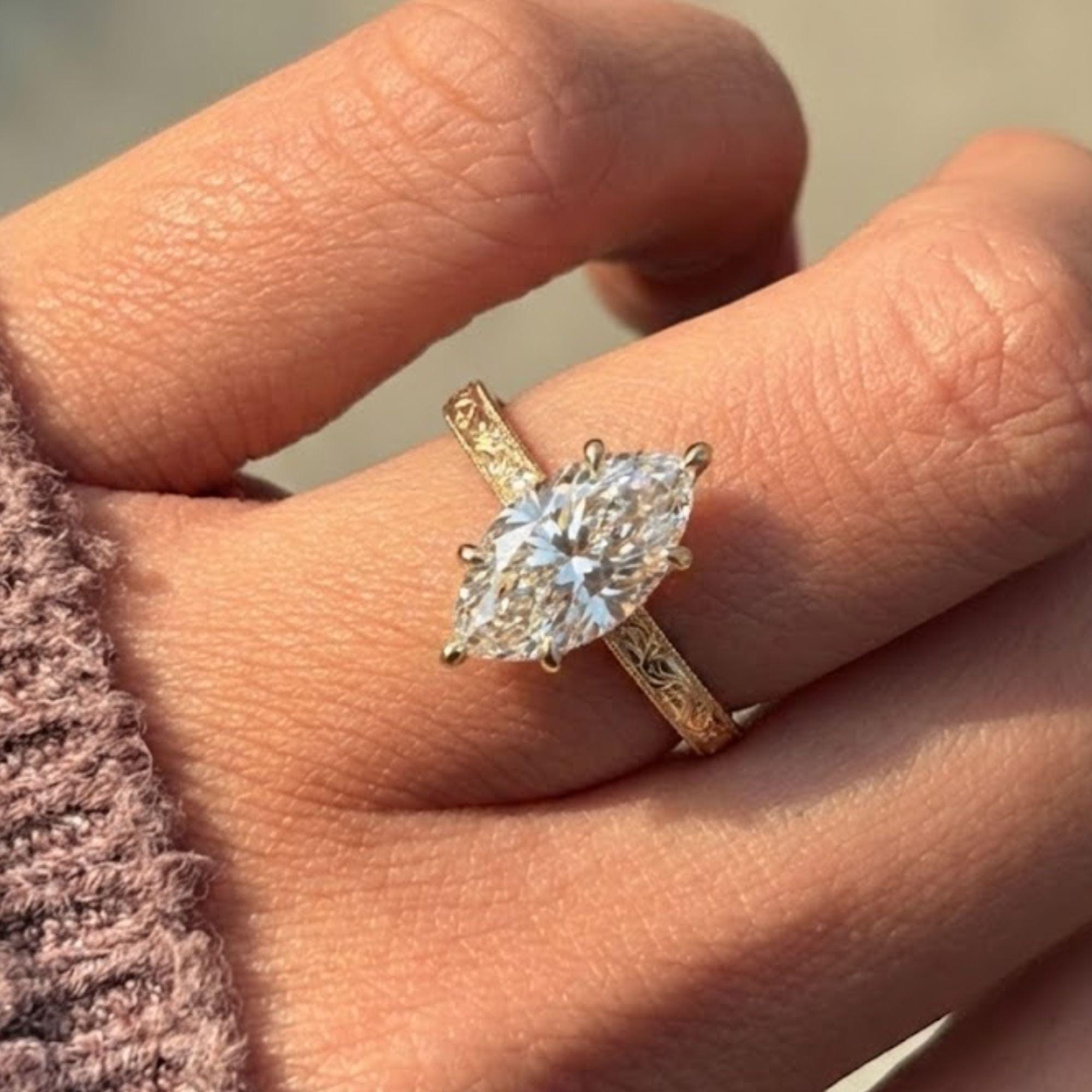 Marquise Moissanite Engagement Ring,Pave Set Band Marquise Ring,14k Gold 2.50 CT Marquise& Round Accent Ring,6 Prong Marquise Solitaire Ring
