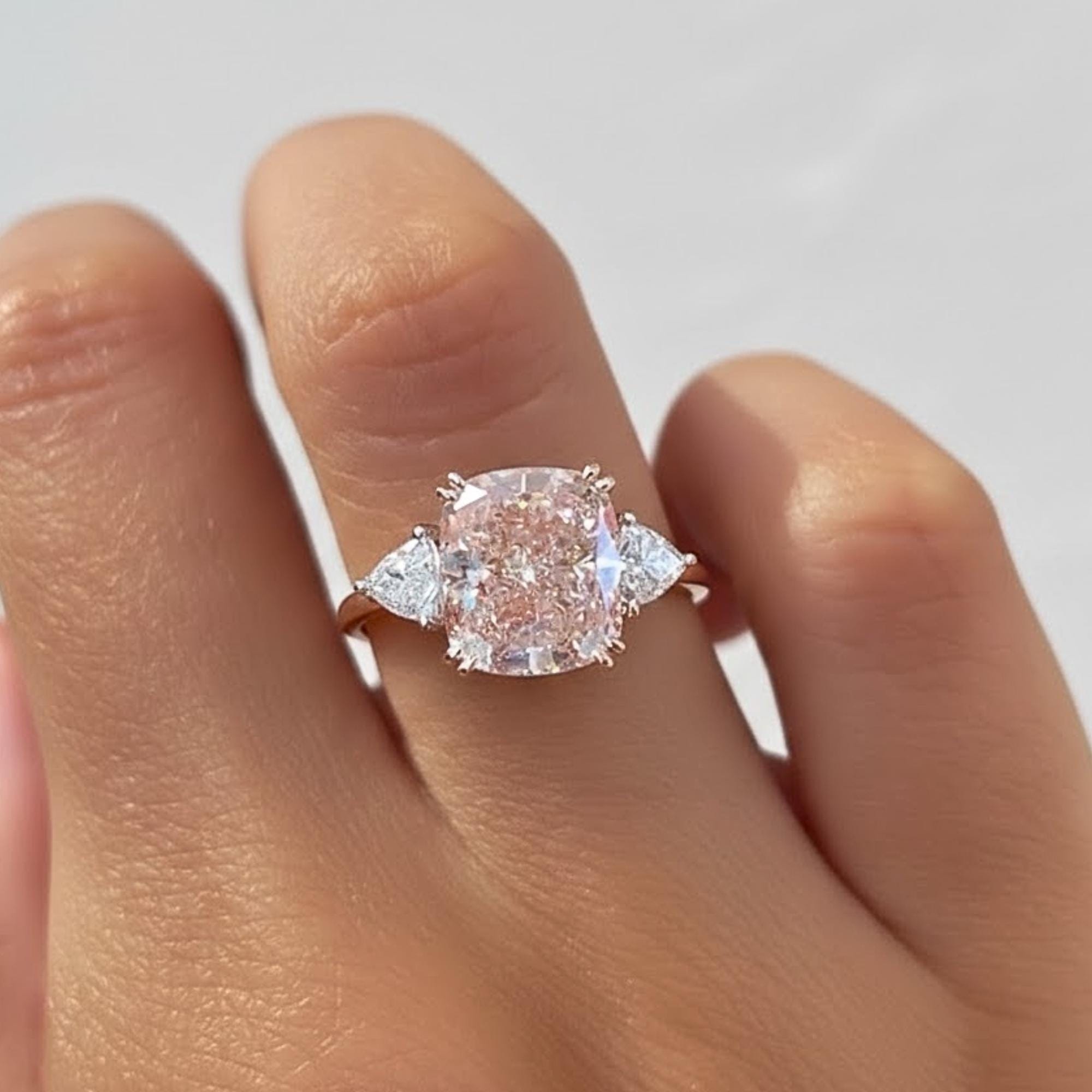 5.5 ct Pink Sapphire Engagement Ring | 14k Gold Cushion cut Moissanite Ring | Three Stone Wedding Anniversary Ring