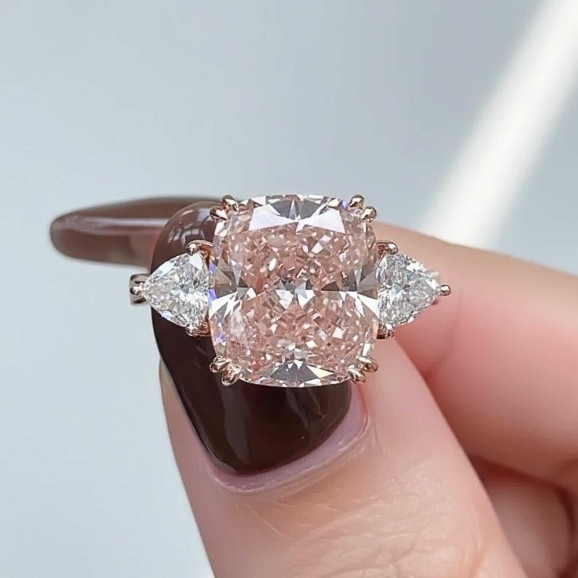 5.5 ct Pink Sapphire Engagement Ring | 14k Gold Cushion cut Moissanite Ring | Three Stone Wedding Anniversary Ring