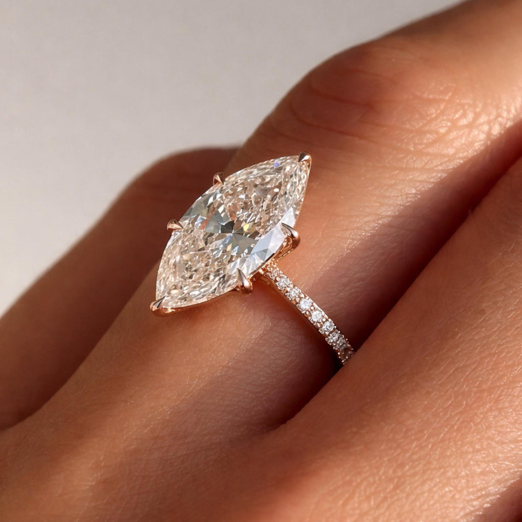 2.50ct Marquise Cut Moissanite Engagement Ring, 14K Gold Pave Set Side Stone Ring Promise Ring, Delicate Proposal Anniversary Bridal Jewelry