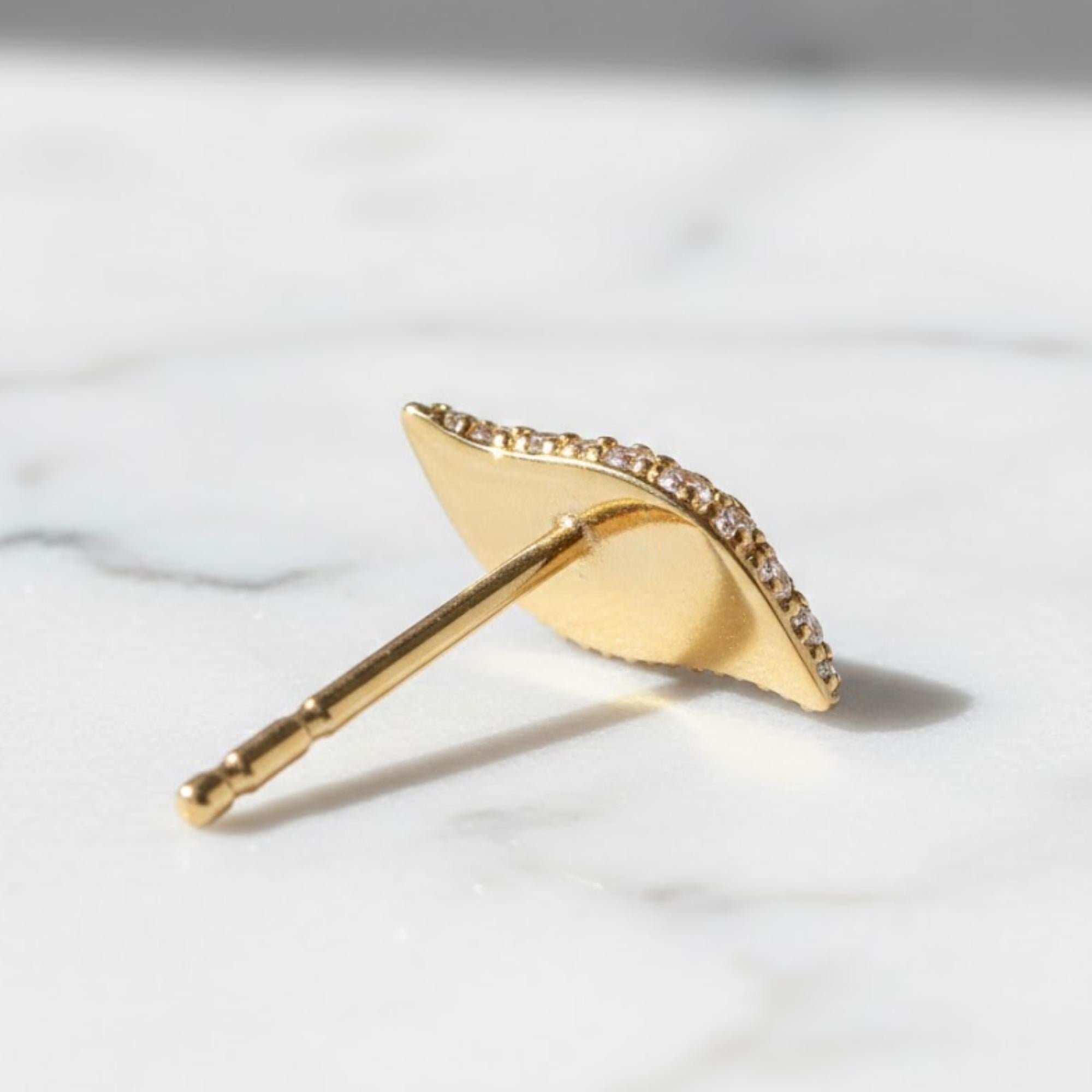 Marquise Leaf Moissanite Stud Earrings | Pavé Set 14K Gold Earrings | VVS Diamond Studs | Bridal Earrings | Gift for Her | Screw Back