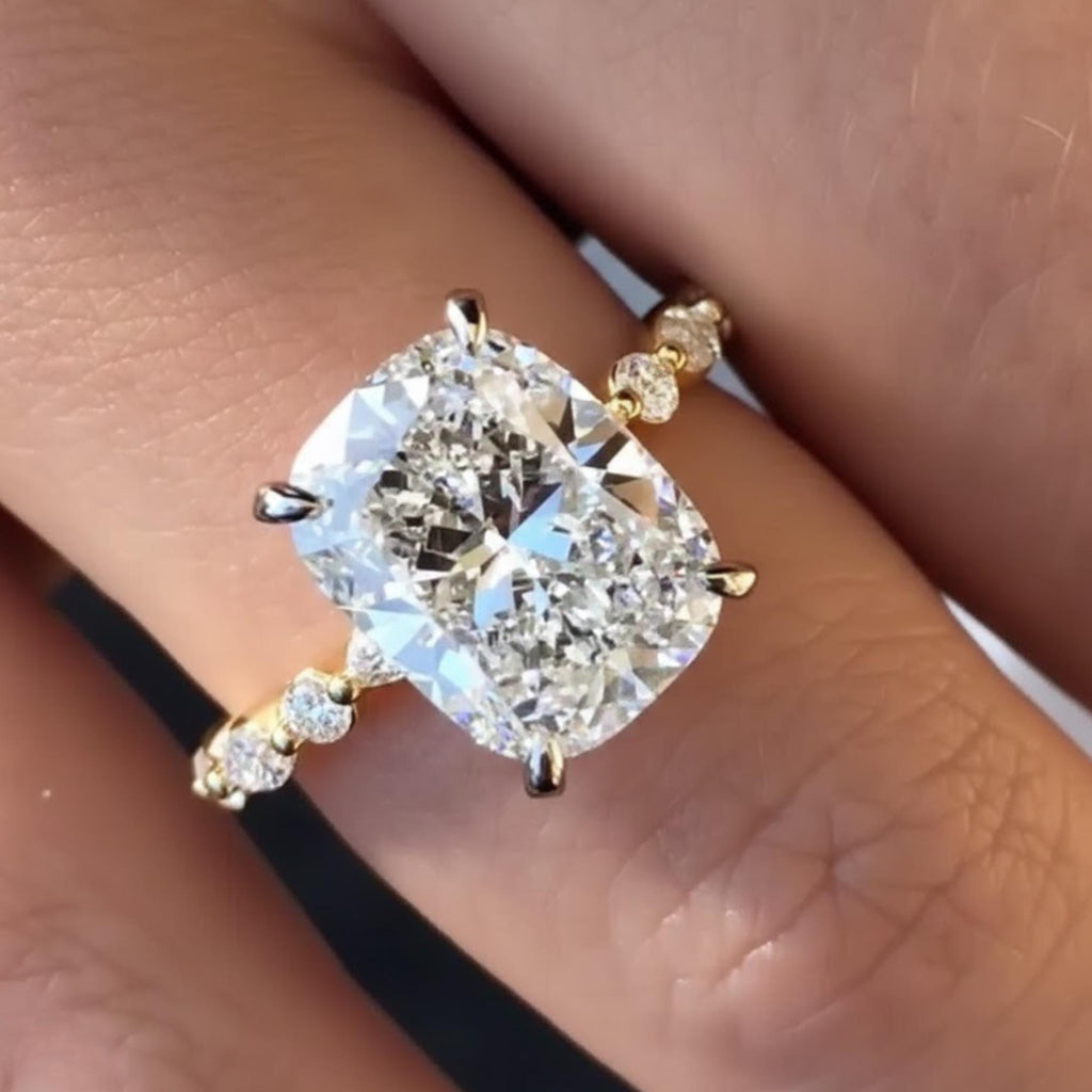 4ct Elongated Cushion Cut Moissanite Engagement Ring Solitaire Long Cushion Cut Moissanite Ring 14k White Gold Moissanite Ring For Her