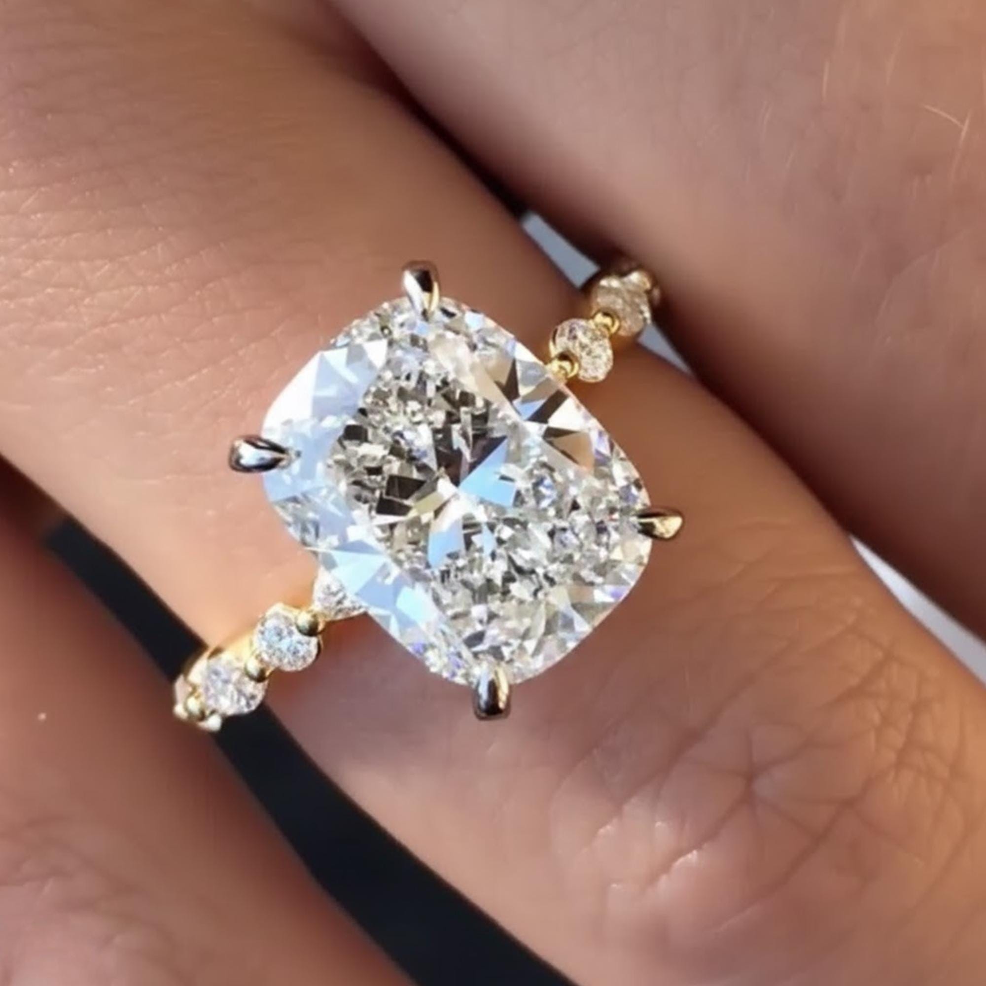 4ct Elongated Cushion Cut Moissanite Engagement Ring Solitaire Long Cushion Cut Moissanite Ring 14k White Gold Moissanite Ring For Her