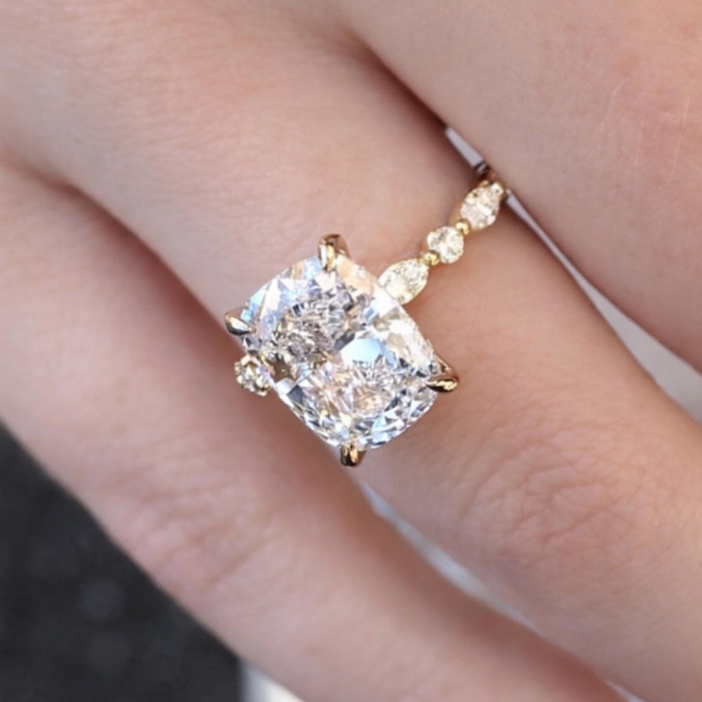 4ct Elongated Cushion Cut Moissanite Engagement Ring Solitaire Long Cushion Cut Moissanite Ring 14k White Gold Moissanite Ring For Her