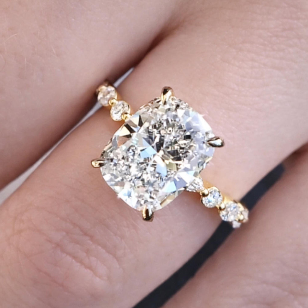 4ct Elongated Cushion Cut Moissanite Engagement Ring Solitaire Long Cushion Cut Moissanite Ring 14k White Gold Moissanite Ring For Her