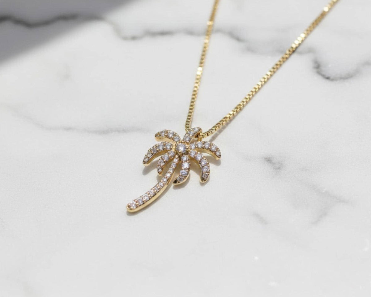 14K Solid Gold Diamond Palm Tree Pendant Necklace, Dainty Handmade Jewelry, Gift for Mother, Wife, Daughter