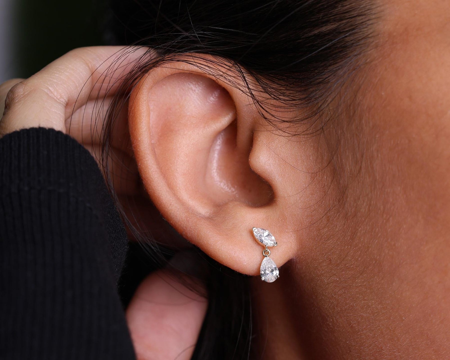 Moissanite Drop Stud Earrings, Sterling Silver Earrings, Double Dangle Studs, Two Moissanite Earrings, Wedding Earrings, Bridal Earrings