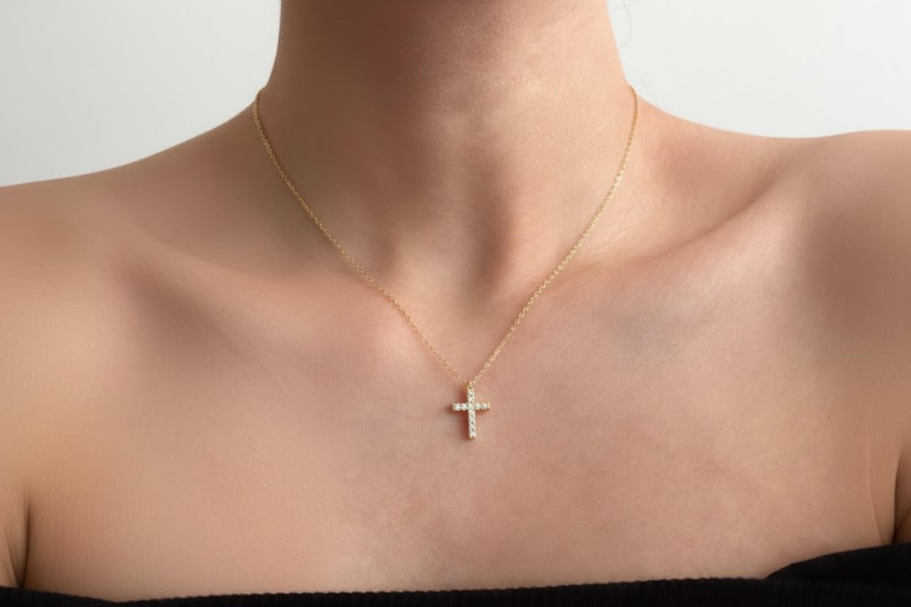 14k Gold Moissanite Cross Pendant Necklace, Religious Jewelry