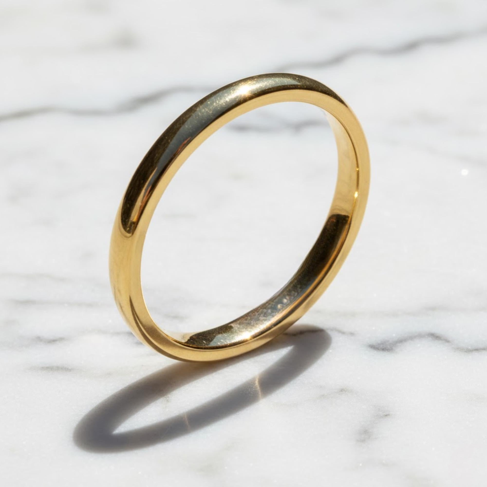 14k Solid Yellow Gold Plated Domed Wedding Band | 2mm - 8mm Gold Ring | Classic Dome Comfort Fit Wedding Band | Men and Women Engraved Ring