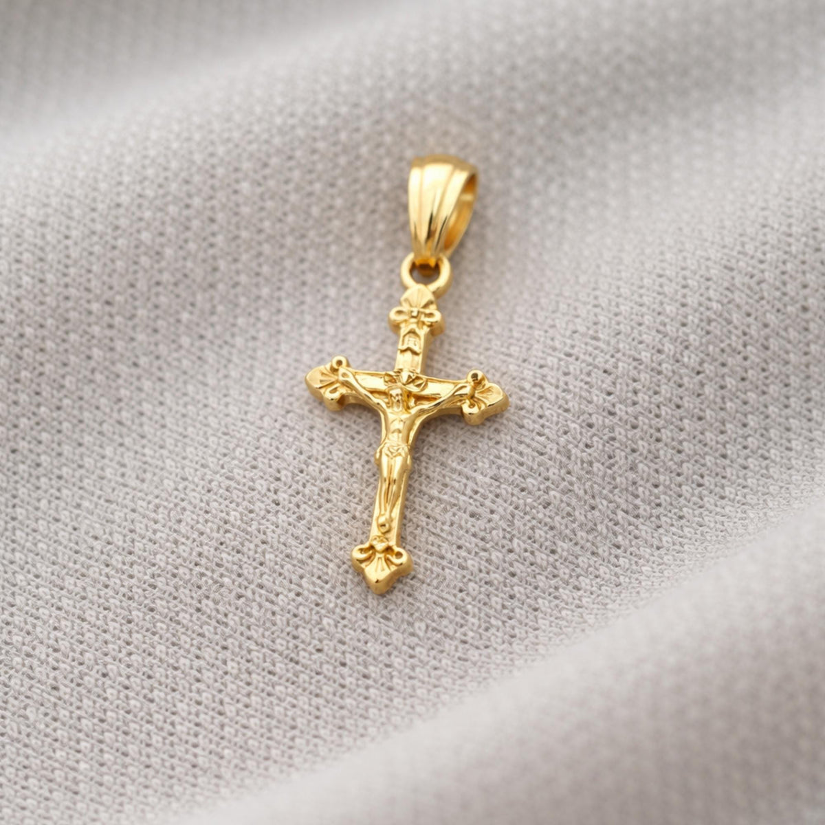 14k Gold Small Cross Pendant Necklace, Religious Jewelry