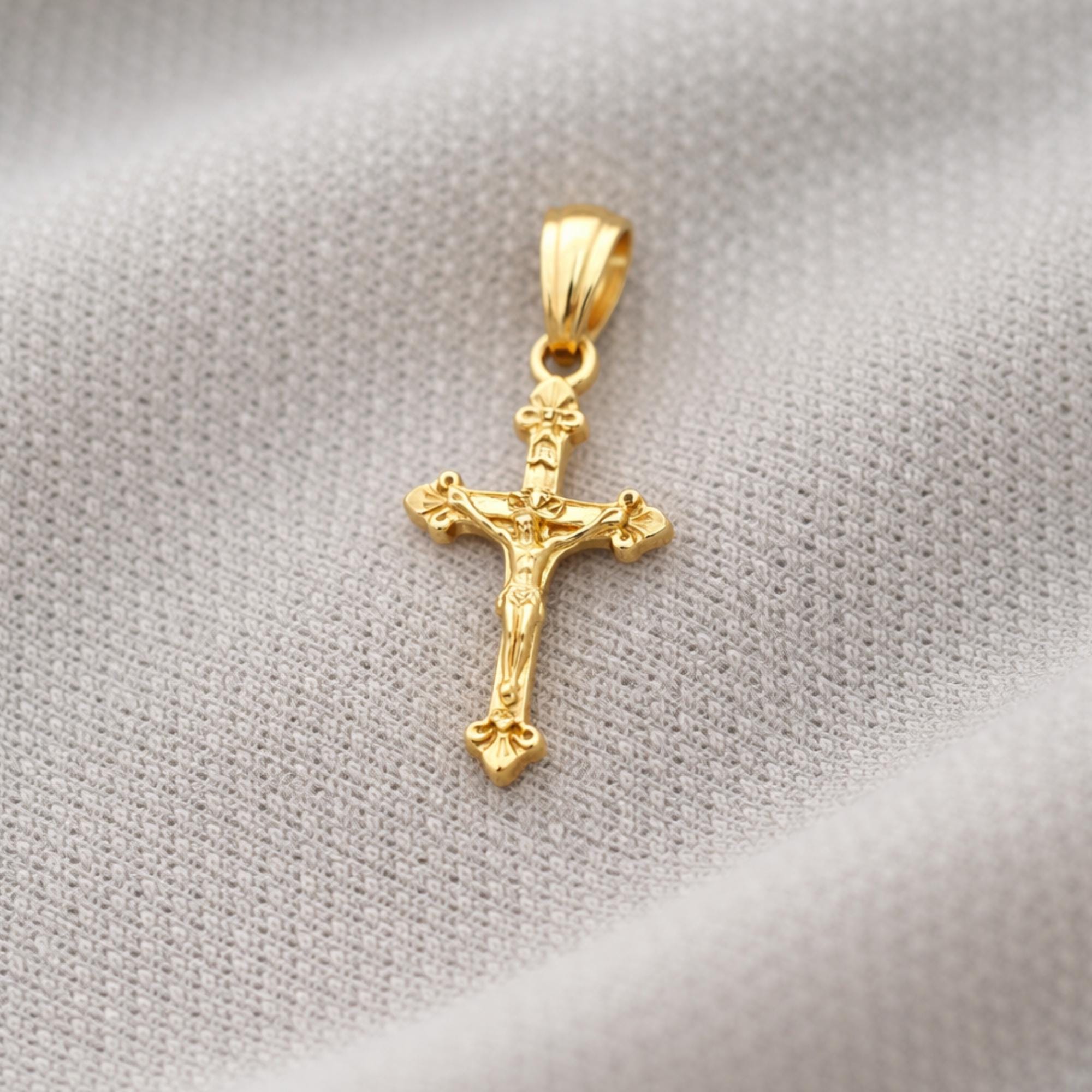 14k Gold Small Cross Pendant Necklace, Religious Jewelry