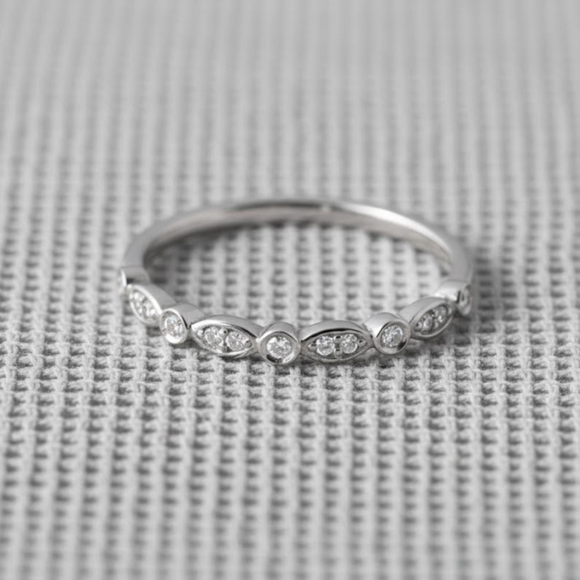 Dainty Moissanite Ring, Minimalist Wedding Band, Stackable Gold Ring, Vintage Marquise Style Band, Everyday Promise Ring