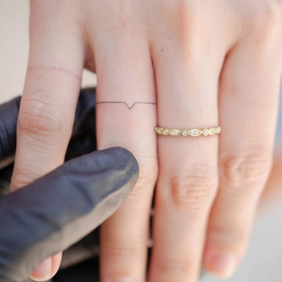 Dainty Moissanite Ring, Minimalist Wedding Band, Stackable Gold Ring, Vintage Marquise Style Band, Everyday Promise Ring