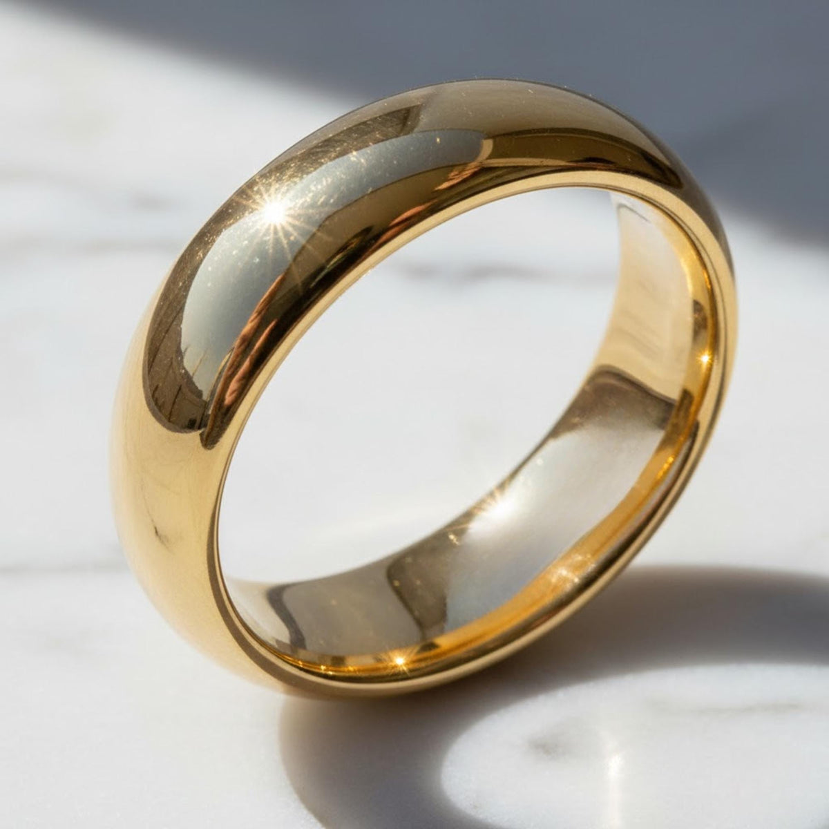 14k Solid Yellow Gold Plated Domed Wedding Band | 2mm - 8mm Gold Ring | Classic Dome Comfort Fit Wedding Band | Men and Women Engraved Ring