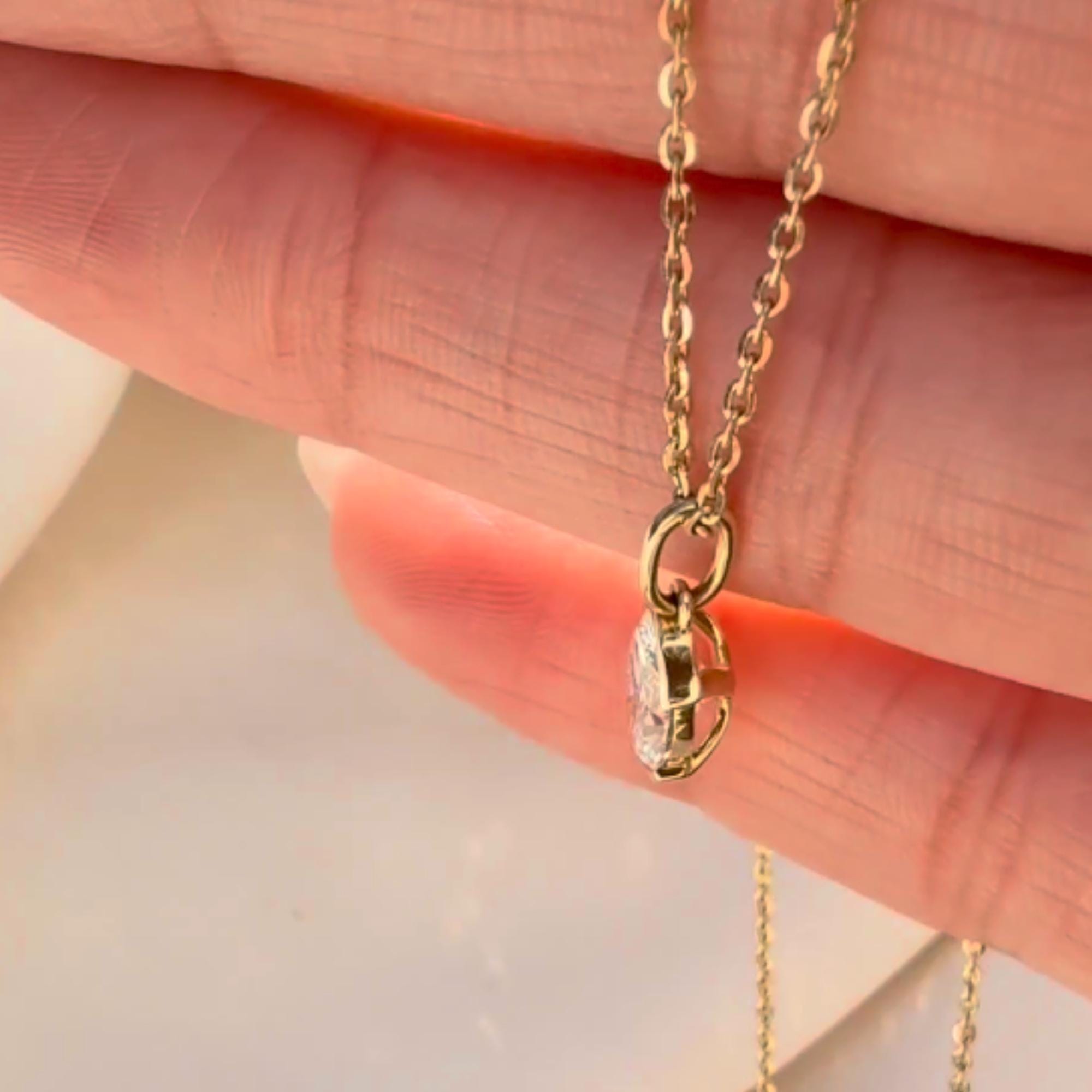 Oval Moissanite Necklace Pendant 14K Gold, Half Bezel Set Diamond Charm, Minimalist Gold Pendant, Universal Bail Jewelry Gift