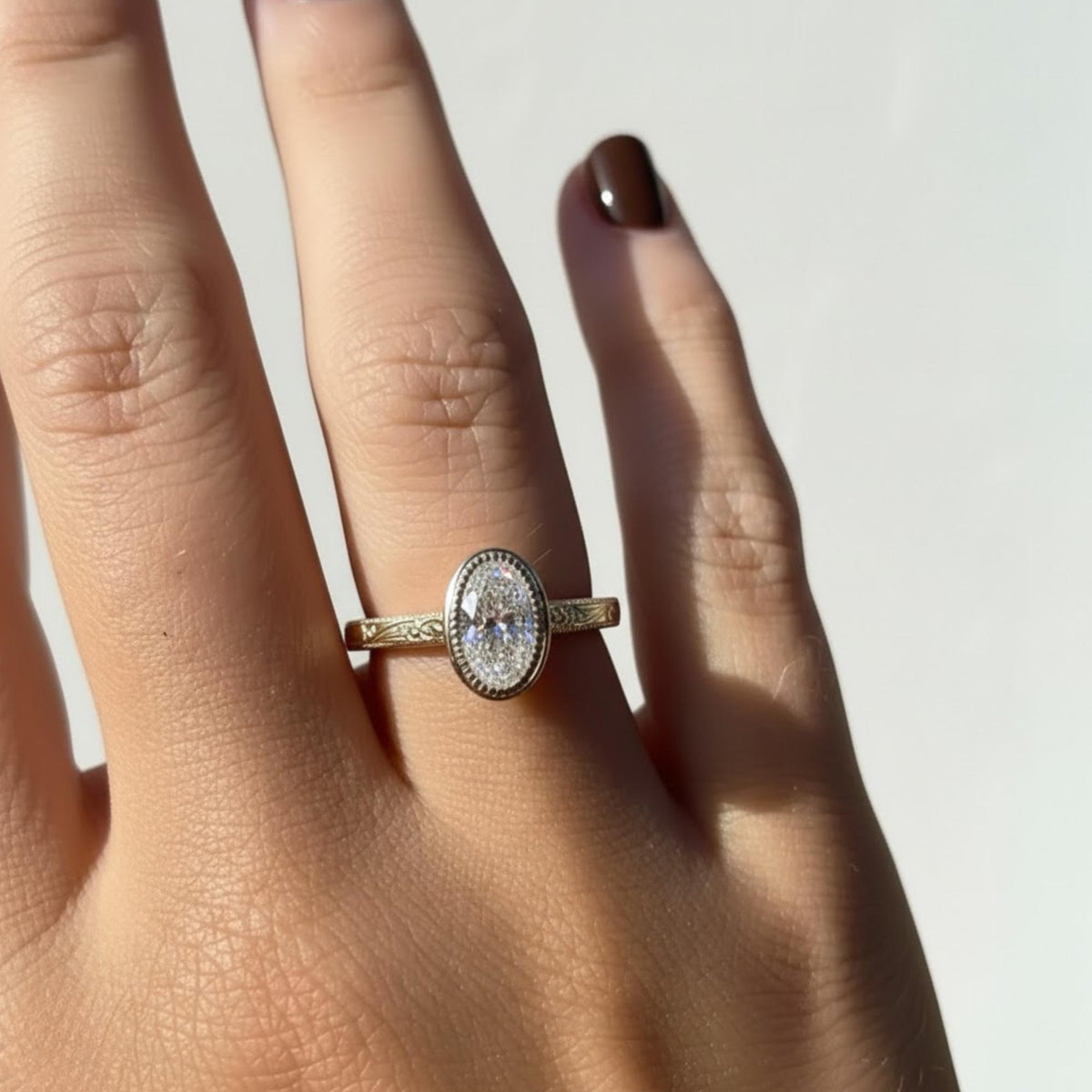 Bezel Set 2CT Oval Cut Moissanite Engagement Ring, Vintage Art Deco 14K Gold Wedding Ring, Oval Moissanite Solitaire Ring, Milgrain Set Ring