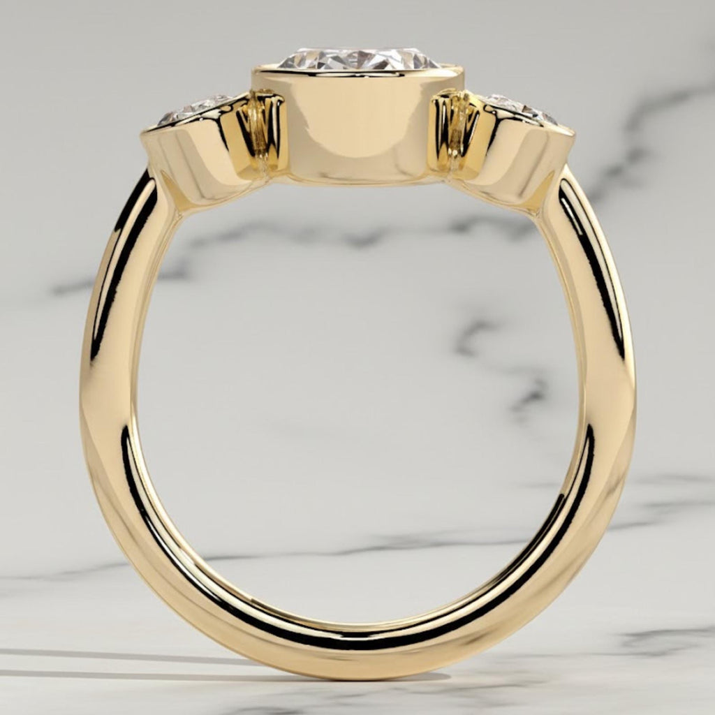 4 TCW Three Stone Oval Moissanite Bezel Engagement Ring, 3 Stone Oval Wedding Ring Gold, Modern Bezel Set Ring, Anniversary Gift for Her