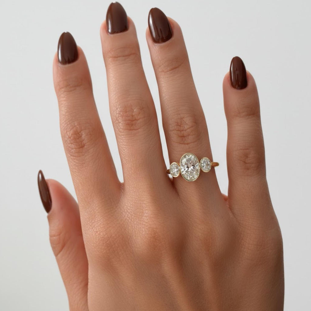 4 TCW Three Stone Oval Moissanite Bezel Engagement Ring, 3 Stone Oval Wedding Ring Gold, Modern Bezel Set Ring, Anniversary Gift for Her